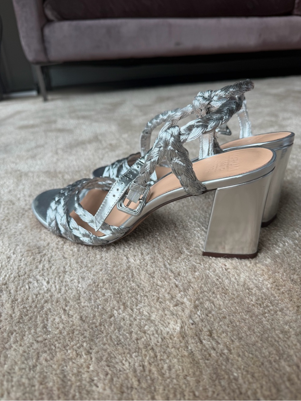 J. Crew Silver Braided Block Heel Sandals